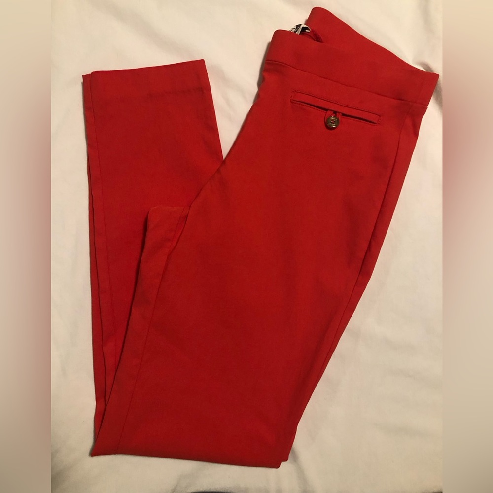 Anne Klein, 4, orange pull on slacks with gold buttons on small front pockets